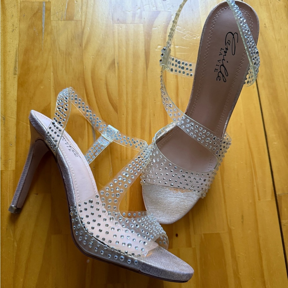 Camille La Vie Rhinestone Embellished Heels - Silver and Nude Ladies Size 8